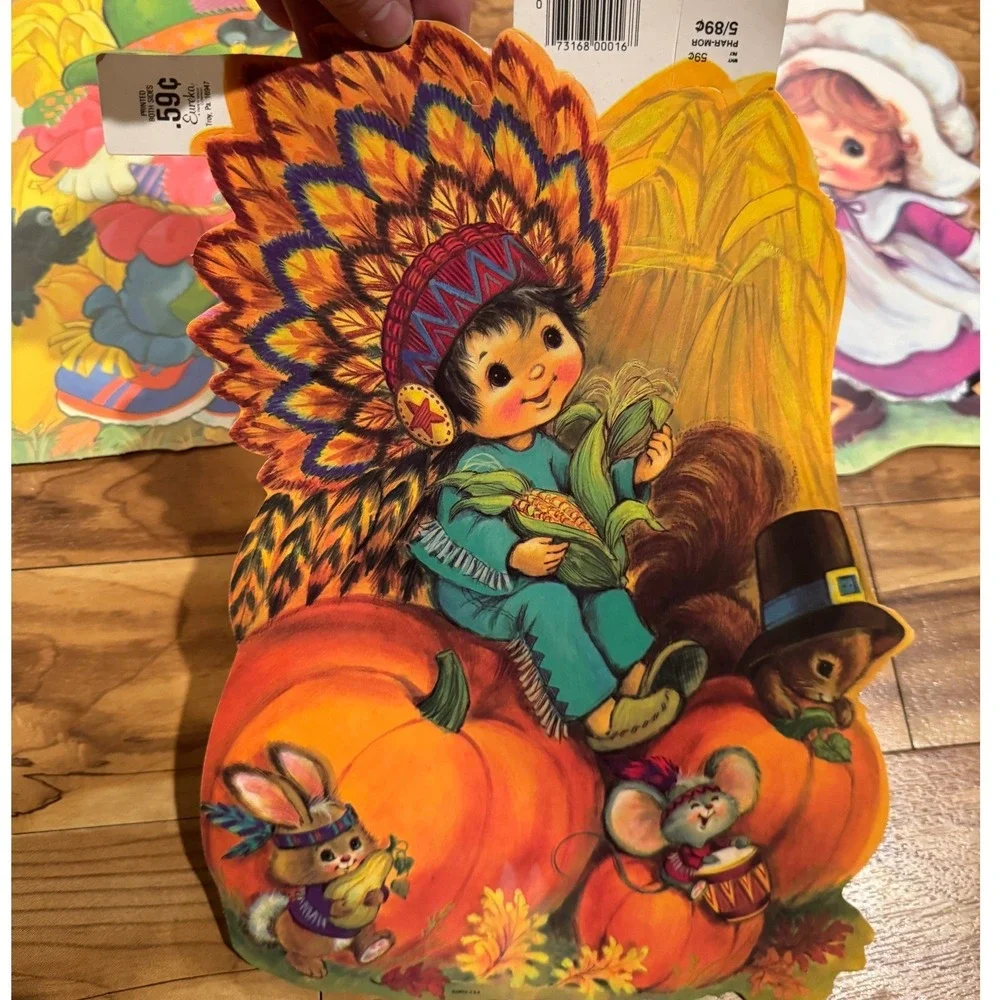 Vintage‎ Thanksgiving Harvest Fall Cardboard Cutouts New Old Stock Lot of 3